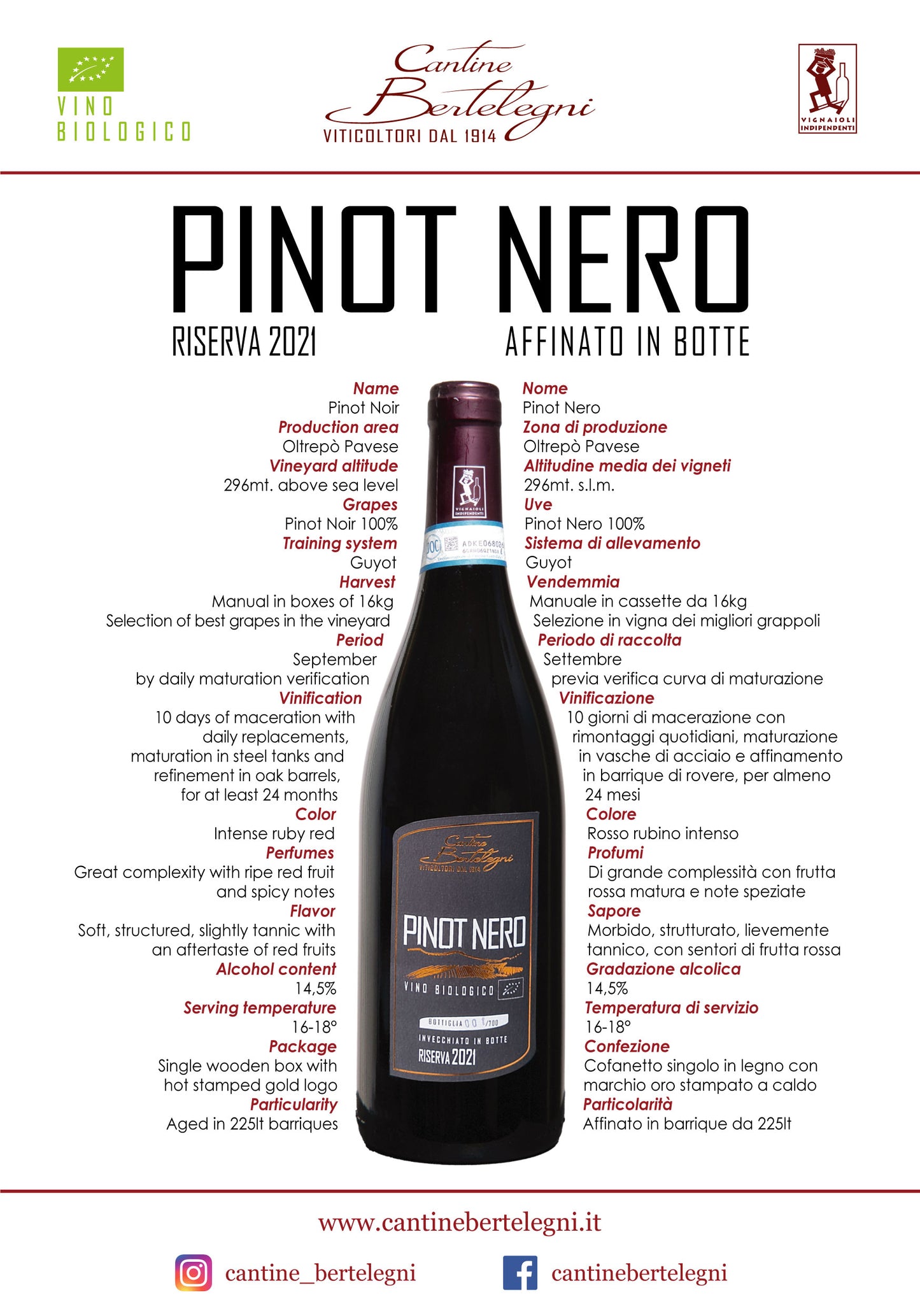 PINOT NERO dell'Oltrepò Pavese D.O.P. - Riserva 24 mesi, barricato